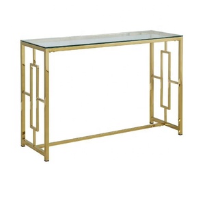 Table <span class=keywords><strong>console</strong></span> <span class=keywords><strong>demi</strong></span>-<span class=keywords><strong>lune</strong></span> en acier inoxydable couleur or table d'entrée en <span class=keywords><strong>verre</strong></span> trempé table <span class=keywords><strong>console</strong></span> vintage - Product Image 1