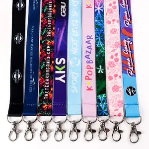 Custom Promotionele Goedkope Bedrukte Kawaii Polyester Stof Nylon Geweven Satijnen Lanyards Bedrukt Met Logo Op Maat Lanyard Fabricage