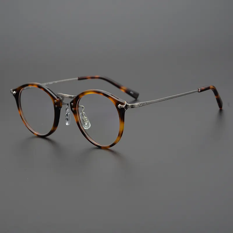 Pure titanium glasses frame unisex vintage round-frame acetate spectacle frame