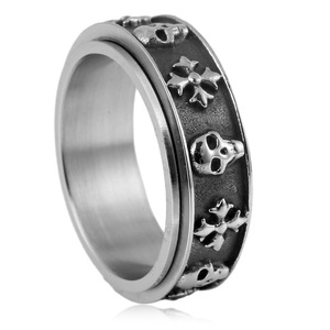 yunnique Retro Skull Fashion Punk Rotating <b>Ring</b> For Men <b>Titanium</b> Steel Cross Jewelry <b>Ring</b> Steel Color US Size - Product Image 3