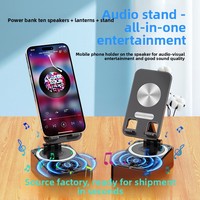 Soporte Multifuncional para Altavoz y Teléfono, Banco de Energía, Luz Ambiental, Soporte de Escritorio, Inalámbrico, Portátil, Giratorio, Mini