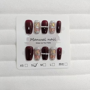 Hecho a mano cuadrado acrílico ABS Material a granel venta al por mayor 3D ataúd corto prensa de <span class=keywords><strong>uñas</strong></span> Simple <span class=keywords><strong>vino</strong></span> rojo francés perla Halal dedo - Product Image 5