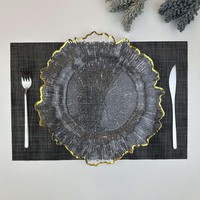 Assiette de présentation dorée transparente de 13 pouces, écologique, non toxique, durable, moderne, pour mariage, fête, réutilisable, élégante