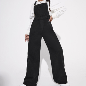 <strong>Women</strong> Sleeveless Sustainable Denim <strong>Dungaree</strong> Jumpsuit Pant Wide Leg Denim <strong>Black</strong> Overalls - Product Image 6