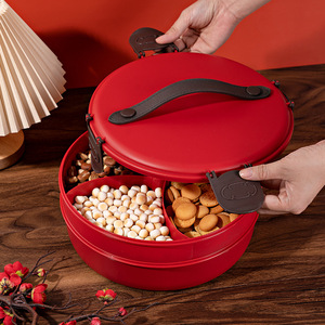 Red Round Candy Box With Compartments For Snacks And Dried Fruits Storage Gift For Home Or Wedding - Product Image 1