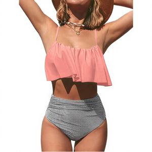 ชุดว่ายน้ำผู้หญิงแบบ 2 ชิ้น ปี 2026 ดีไซน์ใหม่ สายรัดแบบแยกชิ้น แต่งระบาย เอวสูง เซ็กซี่ แห้งเร็ว ผลิตจากผ้าสแปนเด็กซ์/โพลีเอสเตอร์ - Product Image 1