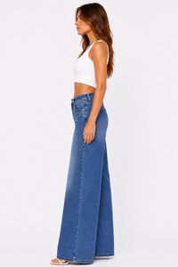 Jeans a Vita Alta e Gamba Larga con Stampa a Pois Luccicanti, Pantaloni in Denim a Tutta Lunghezza, Stile Casual Estivo - Product Image 2