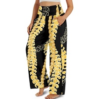 Multiple Colors Plus Sizes Chiffon Print Hawaiian Quilt- Design Breathable Casual High Waisted Straight Pants