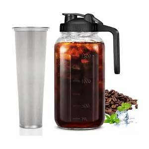 Pour café lait maternel thé au soleil thé glacé 2 pintes 64 oz 1.9 litres verre pichet à eau pot mason infusion à froid cafetière pichet - Product Image 1