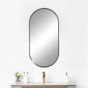 批发现代经典金属框镜子黑色浴室墙壁梳妆台椭圆形镜子