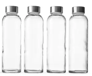 थोक 18 औंस स्पष्ट ग्लास पानी के रस की बोतलें लिड प्राकृतिक बीपा मुक्त पर्यावरण अनुकूल तरल भंडारण कंटेनर के साथ