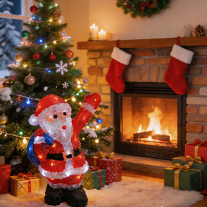 38cm Acrylic Santa Claus with Backpack Christmas LED <strong>Light</strong> 40L White Battery Operated <strong>Timer</strong> IP44 Waterproof Outdoor Garden Decor - Product Image 3