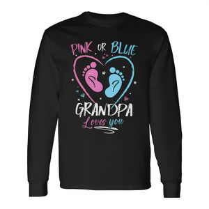 T-shirt à manches longues rose ou bleu « Grand-père t'aime » pour homme adulte, col rond, impression numérique, pour réunion de famille - Product Image 2