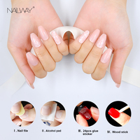 24 pièces personnalisé élégant marbre nu impression brillant moyen cercueil couverture complète presse sur ongles pour doigt pré-conçu