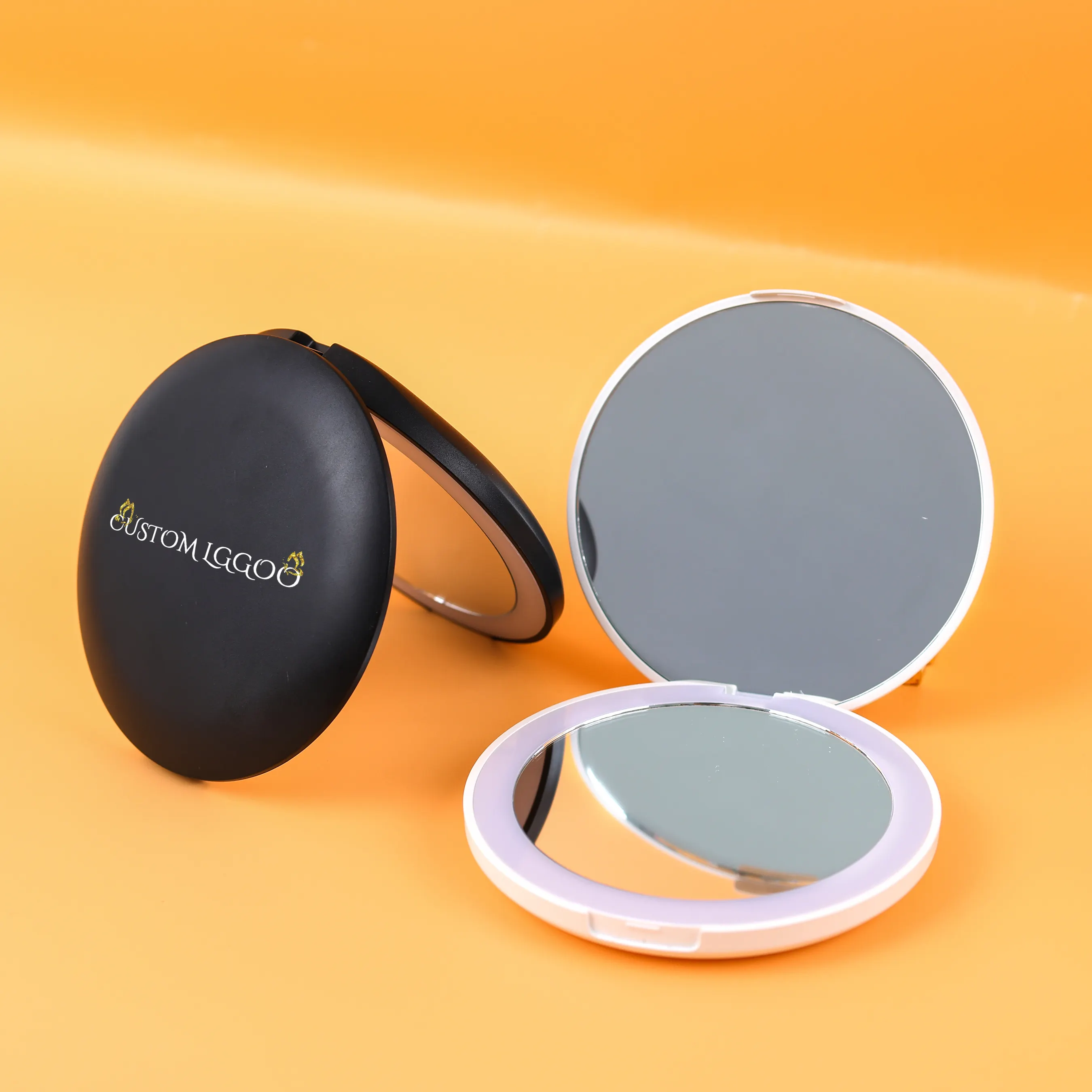 Round Small Pocket Mirrors With Led Light Double Sided Folding Makeup Mirrors Cosmetic LED Pocket Mirror