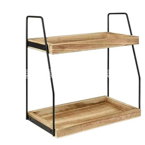 Double Layer Iron Wood Storage Rack Kitchen Organizer <b>Desktop</b> Wooden <b>Shelf</b> For Kitchenware Bathroom Vanity Storage - Product Image 2
