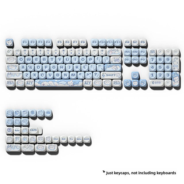 Ice Cream Bear Key Cap Blue Cute Cartoon  Height Sublimation 75 98 Key Full Set Mechanical Keyboard keycap custom