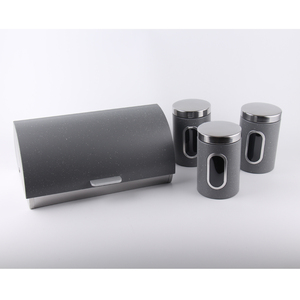 Modern Roll Top <strong>Bread</strong> <strong>Bin</strong> and 3 Coffee Tea and Sugar Canisters Set-Iron in 3 Fresh Colours-Mint <strong>Green</strong> - Product Image 2