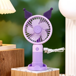 Ventilador de Escritorio Portátil Recargable USB LingPan con Diseño de Dibujos Animados, Soporte para Teléfono, Motor de CC de 5W - Product Image 3