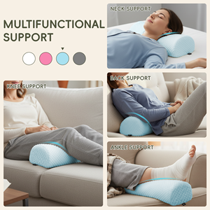 Ergonomic <b>Memory</b> <b>Foam</b> Half Cylinder Pillow Light Blue Quilted Design for Back Support and Massage Use - Product Image 3