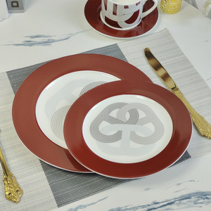 Factory Price Nordic <b>Red</b> Track 2-piece Bone China Dinner Plate Set - Product Image 5