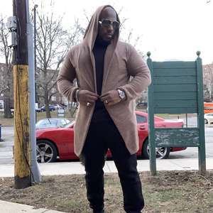 OEM Factory Customization <strong>Mens</strong> Long Sleeve Draped Lightweight Open Front Longline Hooded <strong>Cardigan</strong> - Product Image 6