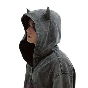 Sudadera con Capucha Corta de Verano para Mujer, 100% Algodón, Estilo Vintage, Lavado Y2K, Estampado Digital, Orejas de Cuerno - Product Image 5