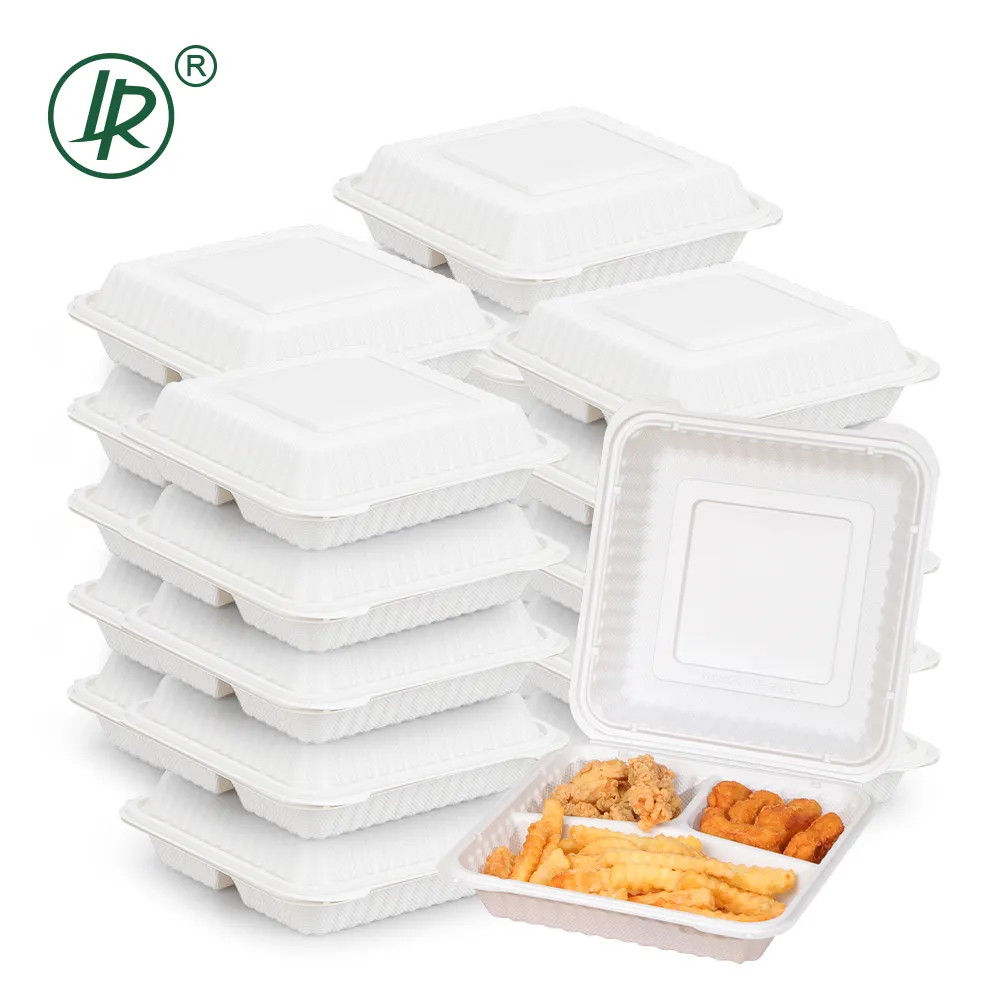 Lr 7 polegadas 3 compartimentos togo bento caixa de comida biodegradável recipiente de comida