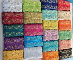 סיטונאי חדש רב צבעים rinestone תחרה חיתוך רקמה אפריקאית לקצץ תחרה עבור השמלה קישוט diy