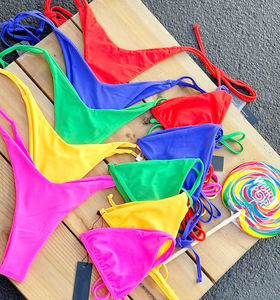 Mode estivale Ensemble deux pièces sexy avec string et dos nu pour femmes-Couleur solide-Micro bikinis classiques-Maillots de bain grande taille - Product Image 6