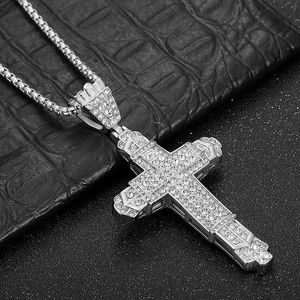 <b>Cross</b> Pendant Necklace Stainless Steel Gold Plated Rhinestone Men's Hip Hop Jewelry Gift - Product Image 3