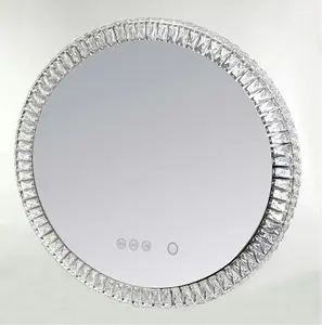 Espejo de <span class=keywords><strong>maquillaje</strong></span> de cristal redondo <span class=keywords><strong>para</strong></span> el hogar, <span class=keywords><strong>luz</strong></span> LED, fabricante de plata, decoración de pared grande personalizada, Metal <span class=keywords><strong>con</strong></span> <span class=keywords><strong>luz</strong></span> Led IP44 - Product Image 1
