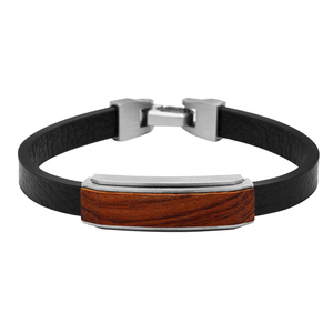Pulsera de cinturón de cuero de acero inoxidable 316 y madera de <span class=keywords><strong>Bubinga</strong></span> de alta calidad para hombres - Product Image 1