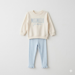 Ensemble de vêtements pour filles personnalisé, sweat-shirt à col rond à manches longues pour bébé <span class=keywords><strong>fille</strong></span> et leggings rayés à volants, 2 pièces, tenue pour enfants - Product Image 3