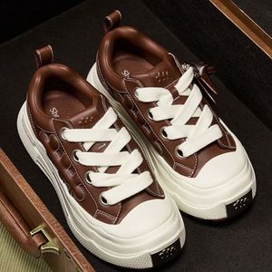 Recital Brown <b>Plum</b> Retro Maillard Board <b>Shoes</b> Leather Thick Sole Heightening Casual Fall Brown Canvas Sneakers - Product Image 5