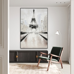 Pintado a mano impresionista Torre Eiffel pintura <span class=keywords><strong>al</strong></span> óleo monocromática escena de la calle parisina moderna hecha a mano para la decoración del hogar - Product Image 1