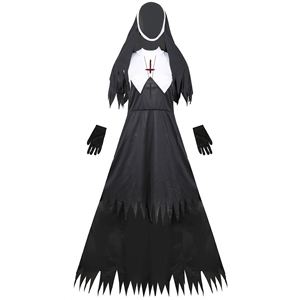 Costume d'Halloween S-3XL, Robe longue de sœur démoniaque effrayante, Robe de nonne sanglante Spooktacular pour femme, Déguisement de cosplay - Product Image 4