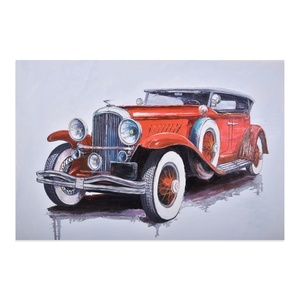 Peinture à l'huile sur toile unique, portrait de voitures classiques jaunes réalistes dessinées à la main, style moderne, taille personnalisée, cadeau - Product Image 5