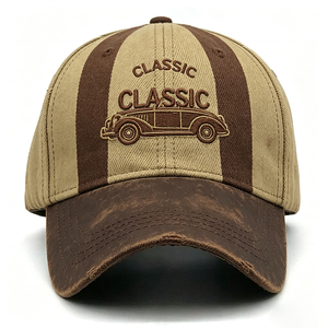 Classic Car Embroidered Washed Striped Baseball Cap Distressed Denim Sporty Image Sun <strong>Hat</strong> for Unisex Outdoor Daily Use - Product Image 1