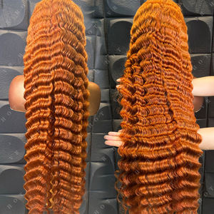 Ham Vientame saç lüks peruk tedarikçisi zencefil renkli tutkalsız peruk İnsan saç ön koparıp HD dantel Frontal derin dalga 40 inç peruk - Product Image 3