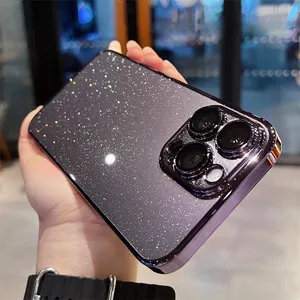 Nueva funda de protección de cámara con purpurina para iPhone15 14 13 12 11 Pro Max cubierta de PC transparente brillante para iPhone 15