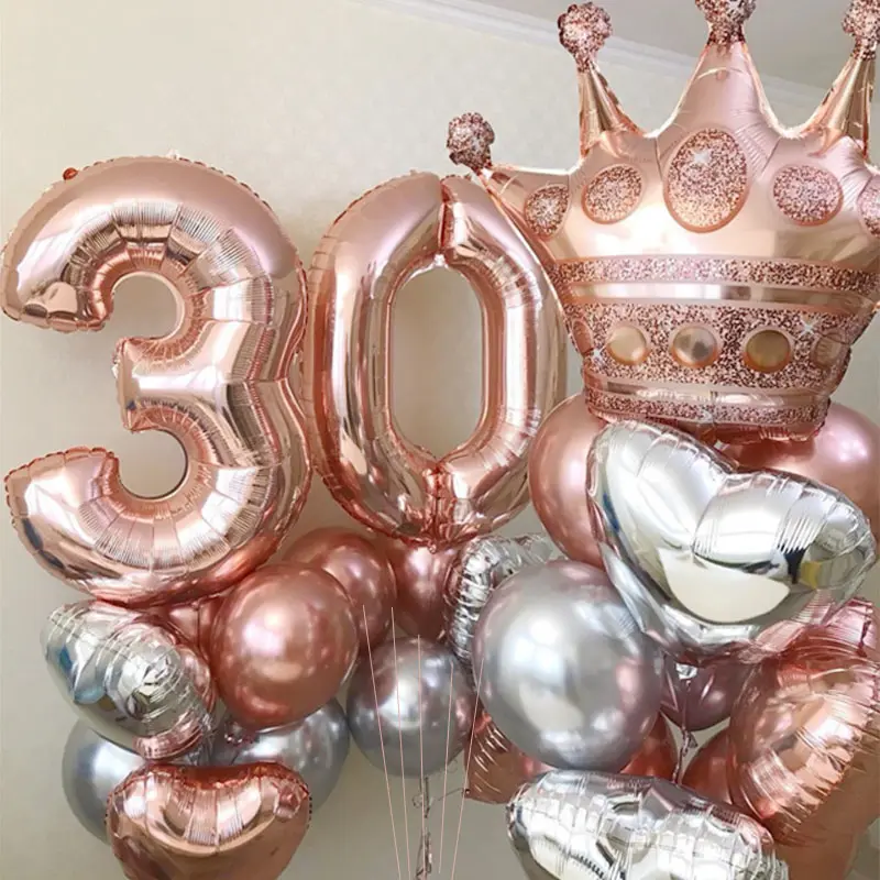 Crown Balloons 30th 18th Number Ballons Birthday Party Decor 40 Inch Digital Heart Helium Globos Baby Shower Supplies SP-26