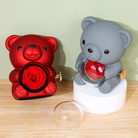 Boîte à bijoux rotative haut de gamme en forme d'ours en peluche, motif floral rose, fleur éternelle préservée, cadeau pour maman, petite amie, festival