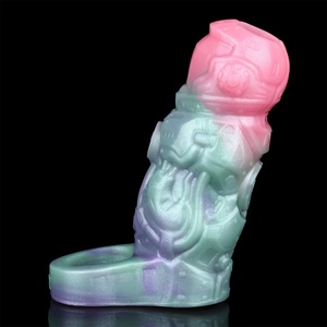 Knight's Mask Fantasy Penis Enlarger with Silicone Cock Ring <b>Dildo</b> Sleeve for Men - Product Image 3