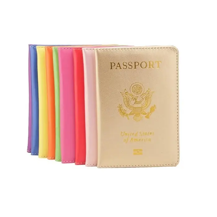 कस्टम सस्ते रंगीन गोल्ड पु चमड़ा अमेरिका अमेरिका पासपोर्ट धारकों कवर