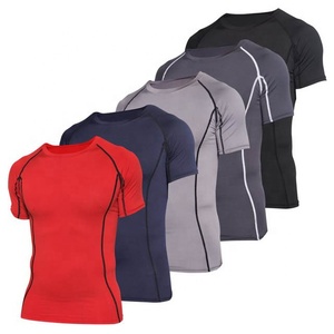 Maillot de compression de performance pour homme, personnalisé, à manches courtes, UPF 50+, en Spandex/Polyester, pour le fitness - Product Image 1