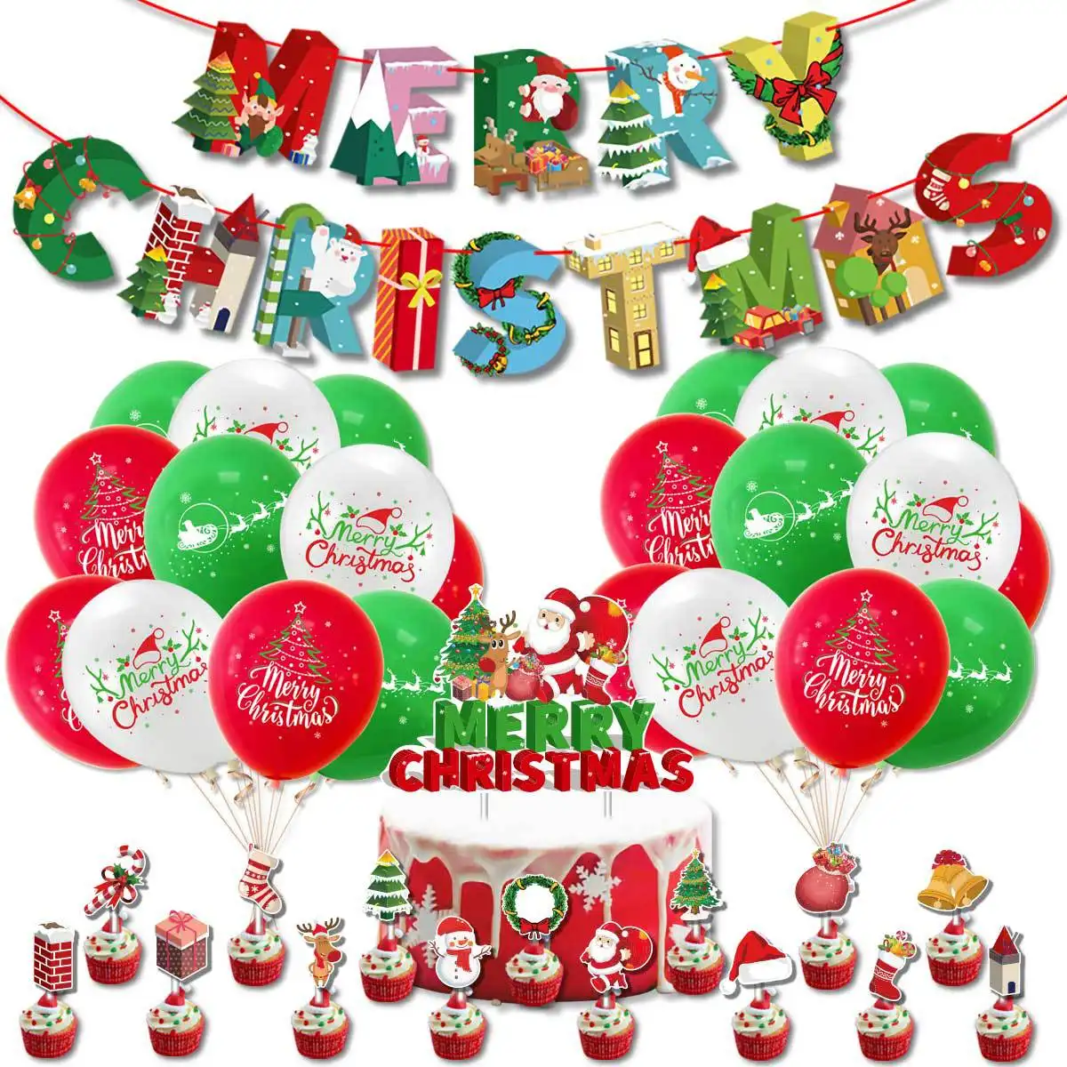 Merry Christmas banner balloons Christmas party decorations theme party supplies