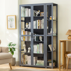 Étagère simple sur pied 439, unité de rangement moderne avec porte en verre, bibliothèque pour salon et bureau à domicile, design gain de place - Product Image 1