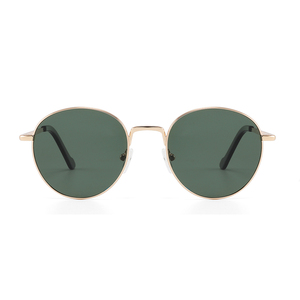 <b>Round</b> <b>Sunglasses</b> Full Rim Gold <b>Frame</b> Green Lenses UV400 Protection Unisex Adult Retro Style - Product Image 1