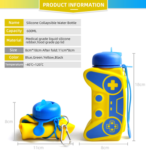 Bouteille d'eau en silicone style manette de jeu pour enfants avec corde et poignée – Design bohème écologique, bouteille de voyage 600 ml - Product Image 5